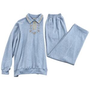 Vintage 1990s Jonathan David Floral Embroidered 2 Piece Sweatsuit Set L